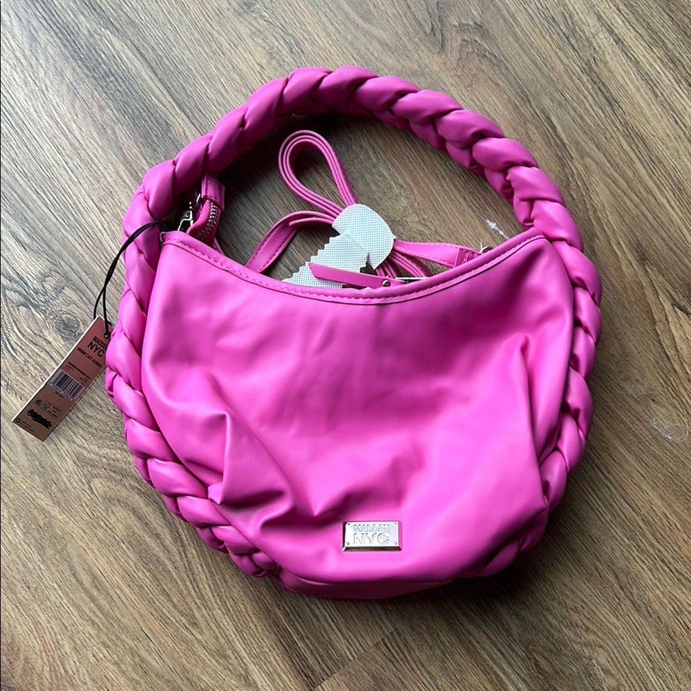 Steve Madden Pink Shoulder Bag with Braided Handle and Crescent Shape